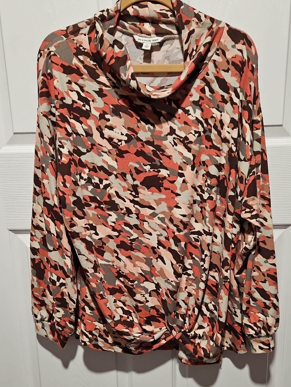 Zac & Rachel Coral Multi Cowl Neck Long Sleeve Top with Knotted Hem